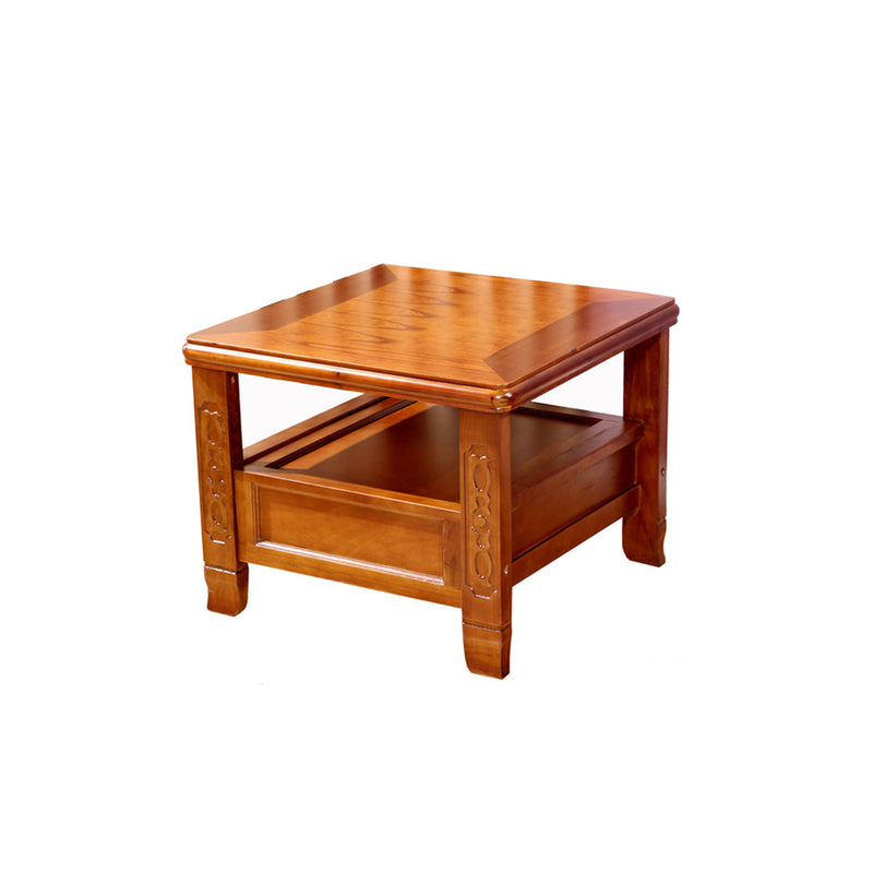 Traditional Chinese Antique Square Rubber Wood Solid Wood Side Table 2-Tier For Living Room