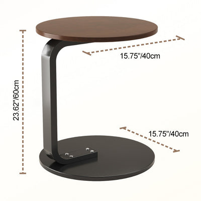 Moderner minimalistischer runder C-förmiger Massivholzplanken-Eisentisch für das Wohnzimmer 