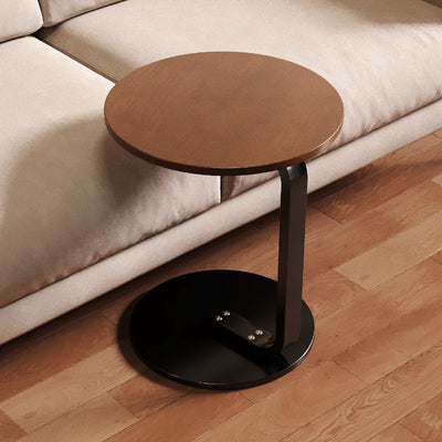 Moderner minimalistischer runder C-förmiger Massivholzplanken-Eisentisch für das Wohnzimmer 