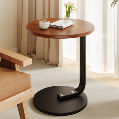Moderner minimalistischer runder C-förmiger Massivholzplanken-Eisentisch für das Wohnzimmer 