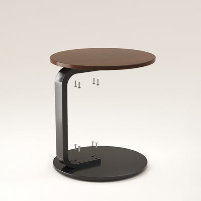 Moderner minimalistischer runder C-förmiger Massivholzplanken-Eisentisch für das Wohnzimmer 
