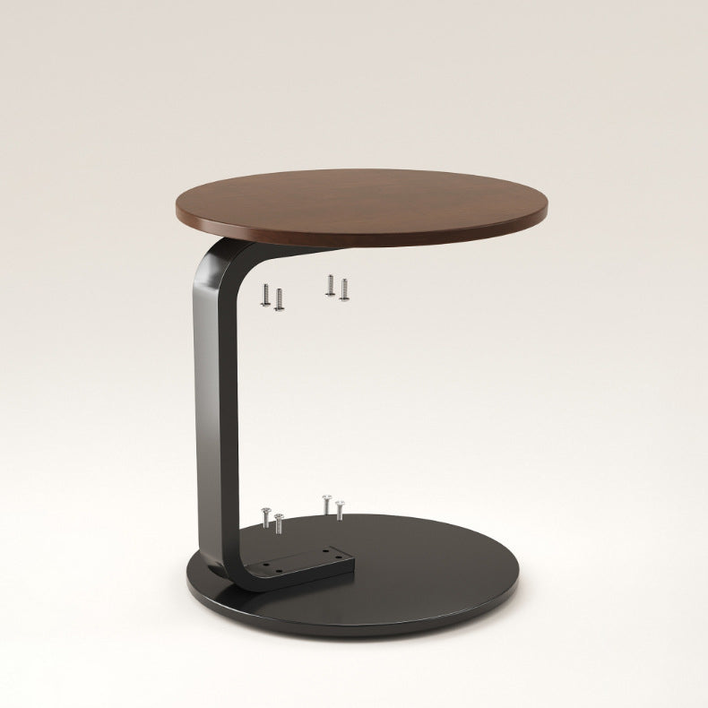 Moderner minimalistischer runder C-förmiger Massivholzplanken-Eisentisch für das Wohnzimmer 