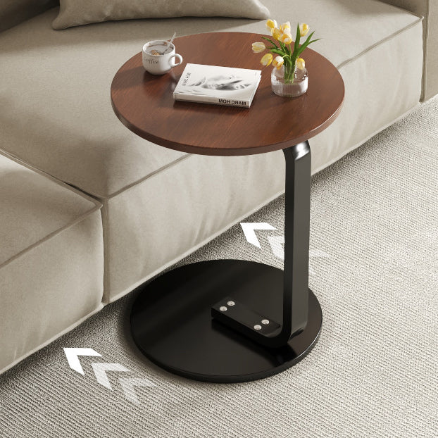 Moderner minimalistischer runder C-förmiger Massivholzplanken-Eisentisch für das Wohnzimmer 