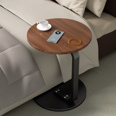 Moderner minimalistischer runder C-förmiger Massivholzplanken-Eisentisch für das Wohnzimmer 