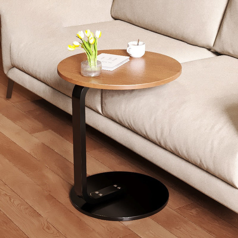 Moderner minimalistischer runder C-förmiger Massivholzplanken-Eisentisch für das Wohnzimmer 