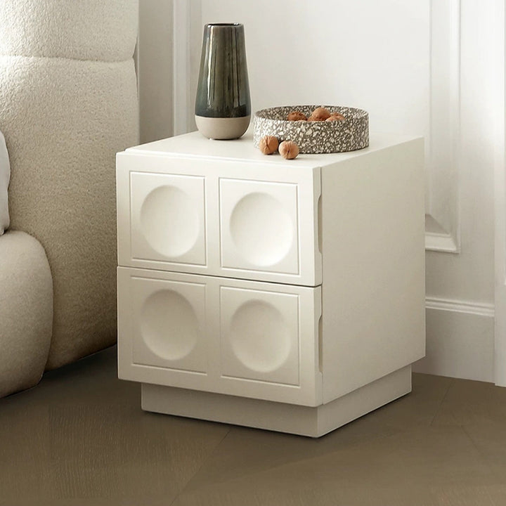 Modern Minimalist Rectangular Concave Round Plywood Hardware Nightstand 2-Drawer For Bedroom