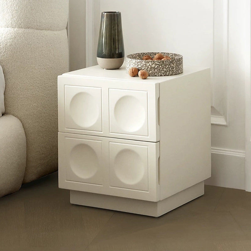 Modern Minimalist Rectangular Concave Round Density Board Hardware Nightstand 2-Drawer For Bedroom