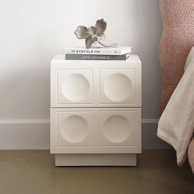 Modern Minimalist Rectangular Concave Round Plywood Hardware Nightstand 2-Drawer For Bedroom
