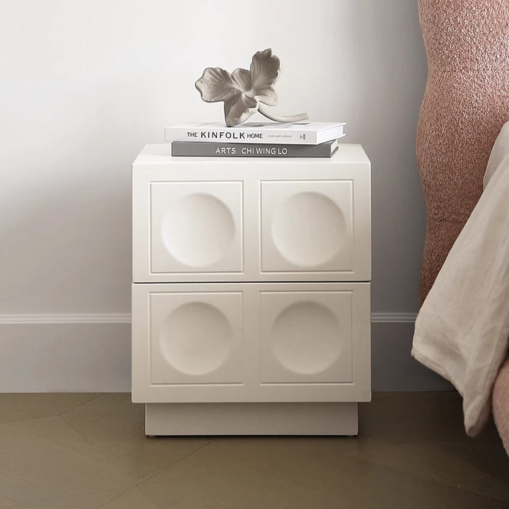Modern Minimalist Rectangular Concave Round Plywood Hardware Nightstand 2-Drawer For Bedroom