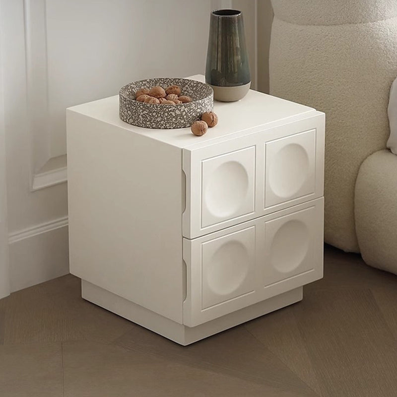 Modern Minimalist Rectangular Concave Round Density Board Hardware Nightstand 2-Drawer For Bedroom