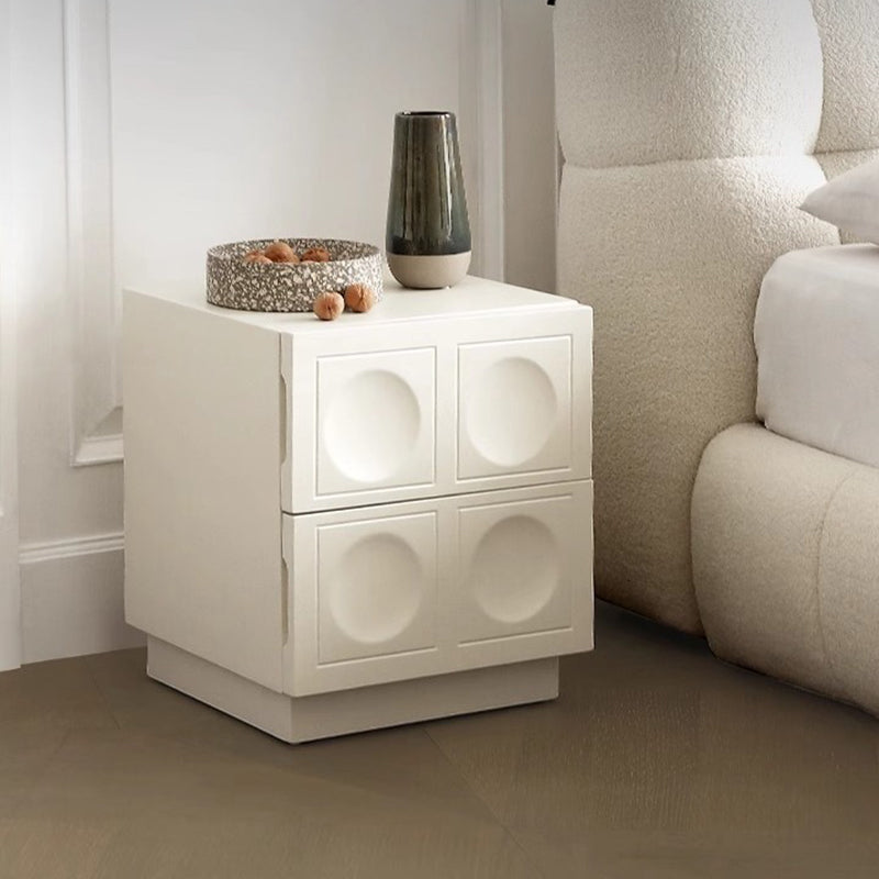 Modern Minimalist Rectangular Concave Round Density Board Hardware Nightstand 2-Drawer For Bedroom
