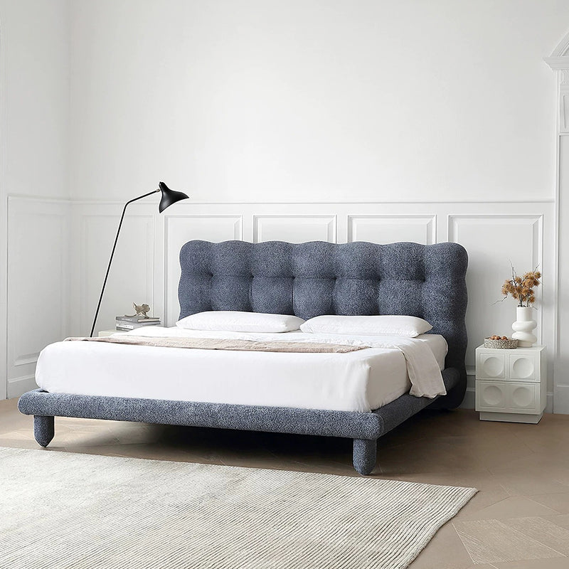 Modern Minimalist Rectangular Concave Round Density Board Hardware Nightstand 2-Drawer For Bedroom