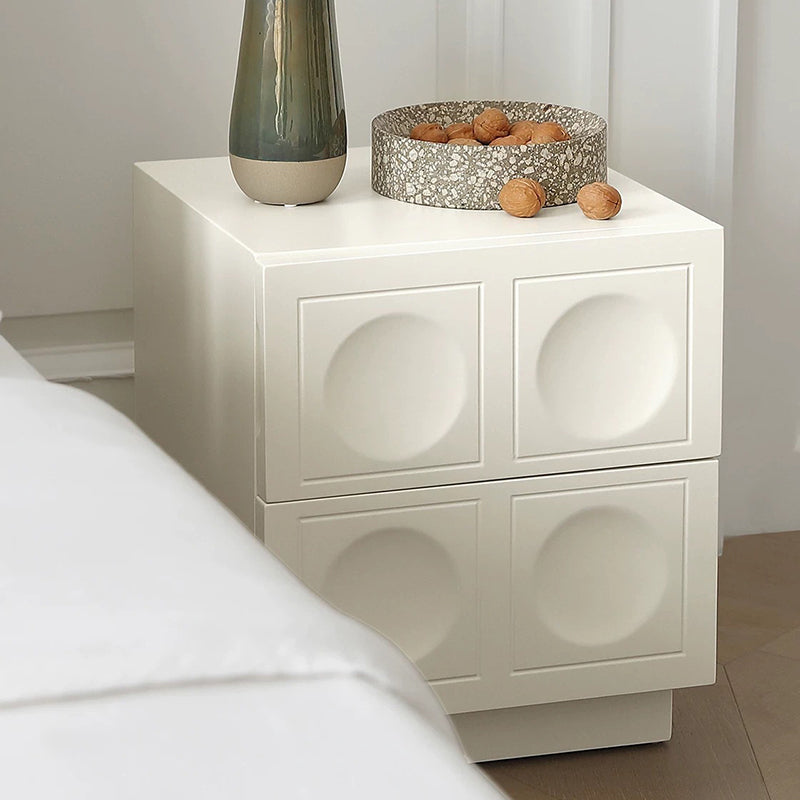 Modern Minimalist Rectangular Concave Round Density Board Hardware Nightstand 2-Drawer For Bedroom