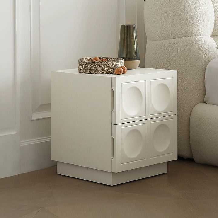 Modern Minimalist Rectangular Concave Round Plywood Hardware Nightstand 2-Drawer For Bedroom