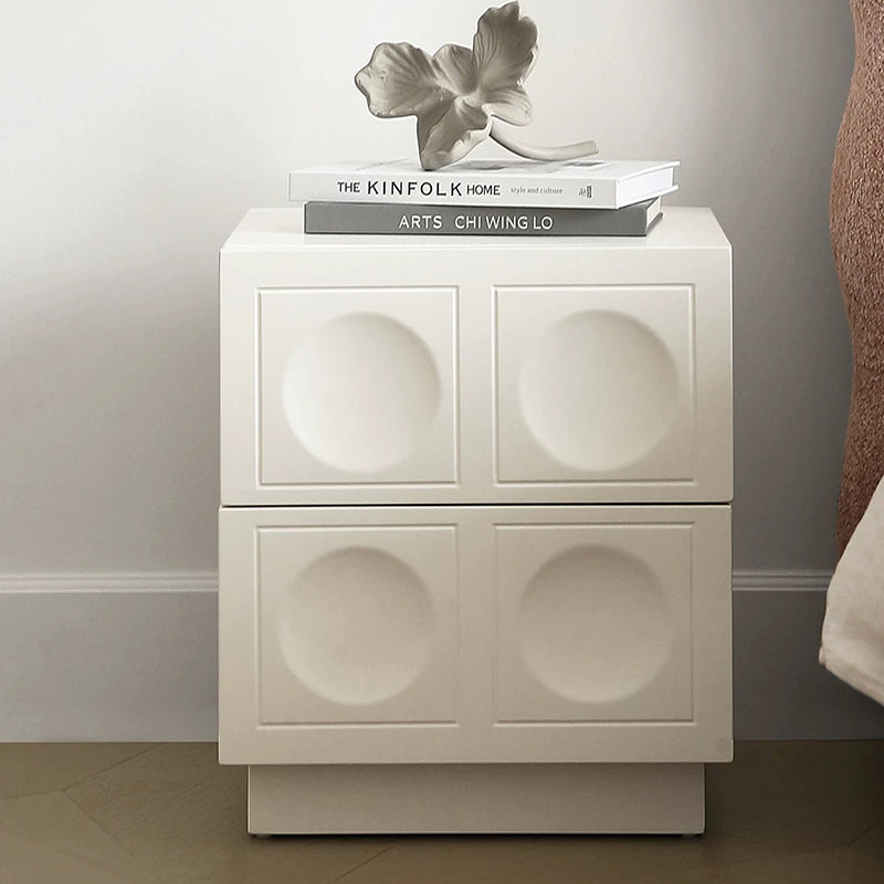 Modern Minimalist Rectangular Concave Round Plywood Hardware Nightstand 2-Drawer For Bedroom