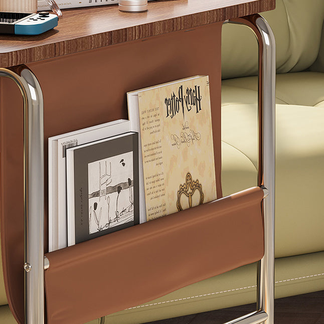 Contemporary Retro Removable Rectangular Cart Faux Panel Metal Frame End Table For Living Room