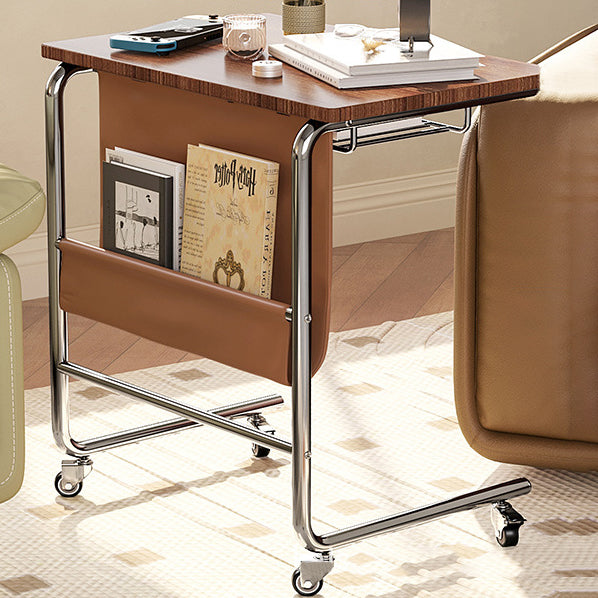 Contemporary Retro Removable Rectangular Cart Faux Panel Metal Frame End Table For Living Room