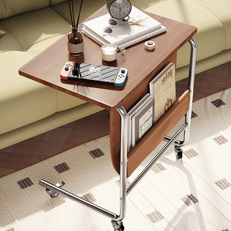 Contemporary Retro Removable Rectangular Cart Faux Panel Metal Frame End Table For Living Room
