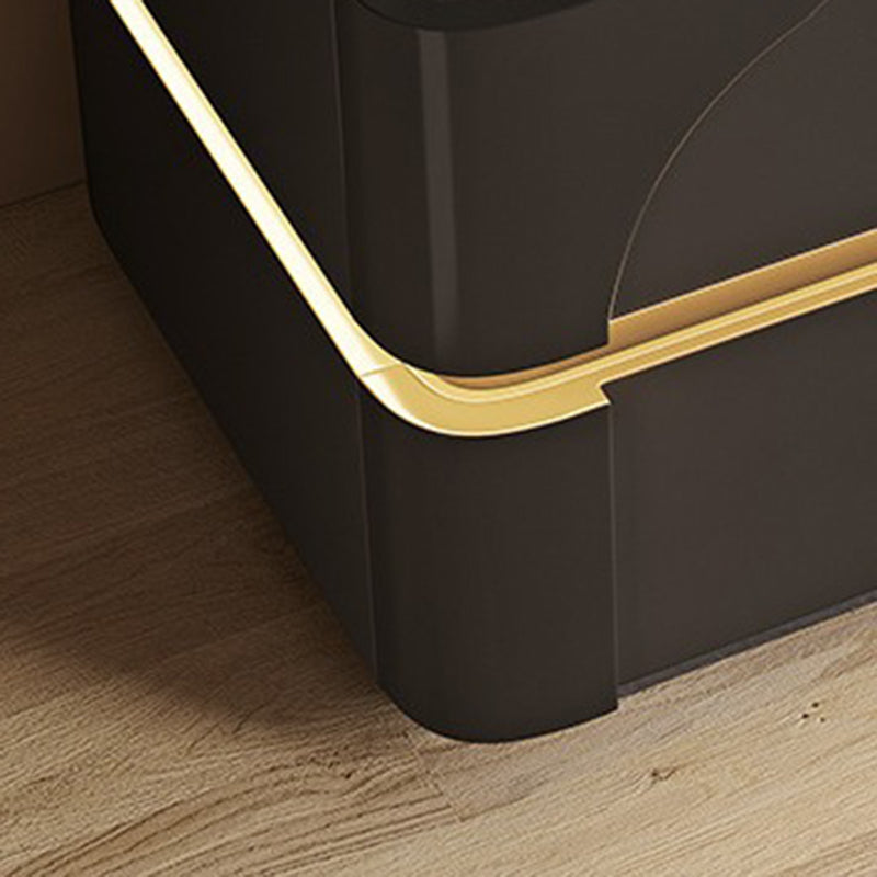 Modern Minimalist Rectangular Solid Wood Plank Carbon Steel Nightstand 2-Drawer For Bedroom