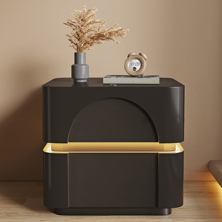 Modern Minimalist Rectangular Plywood Carbon Steel Nightstand 2-Drawer For Bedroom