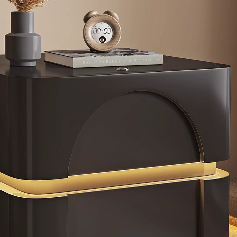 Modern Minimalist Rectangular Solid Wood Plank Carbon Steel Nightstand 2-Drawer For Bedroom