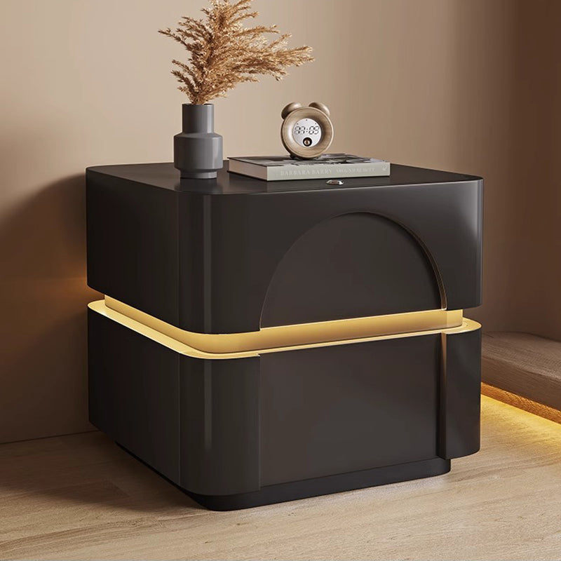 Modern Minimalist Rectangular Solid Wood Plank Carbon Steel Nightstand 2-Drawer For Bedroom