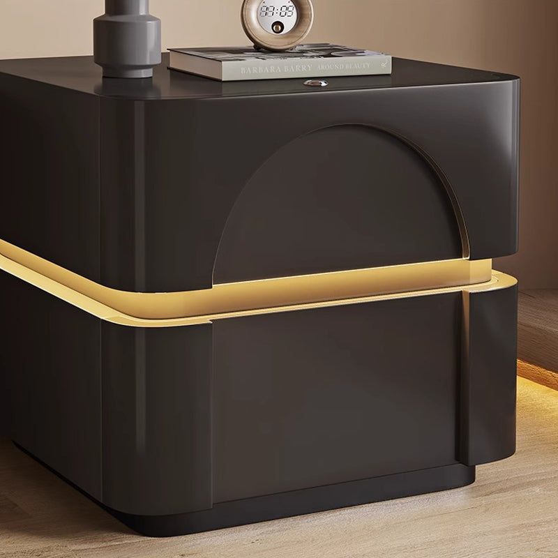 Modern Minimalist Rectangular Solid Wood Plank Carbon Steel Nightstand 2-Drawer For Bedroom
