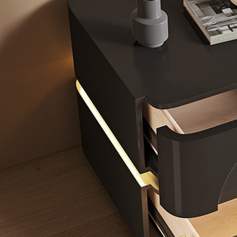 Modern Minimalist Rectangular Solid Wood Plank Carbon Steel Nightstand 2-Drawer For Bedroom