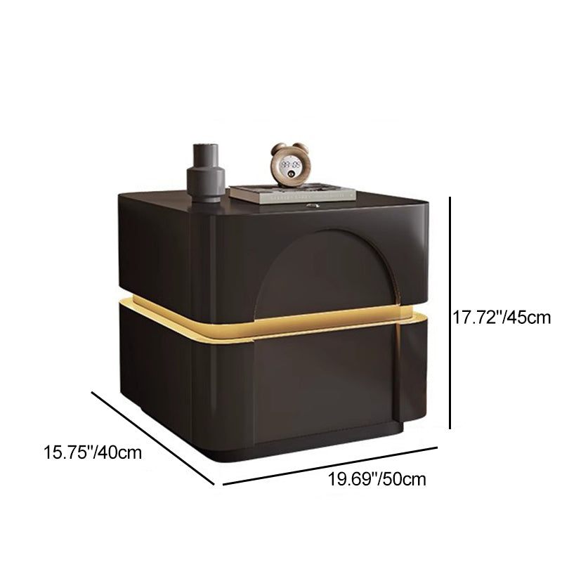 Modern Minimalist Rectangular Solid Wood Plank Carbon Steel Nightstand 2-Drawer For Bedroom
