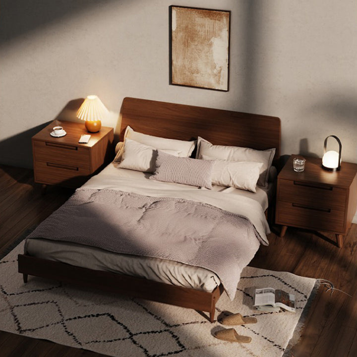 Moderner minimalistischer rechteckiger Nachttisch aus Kautschukholz und Sperrholz mit 1/2 Schubladen für das Schlafzimmer 