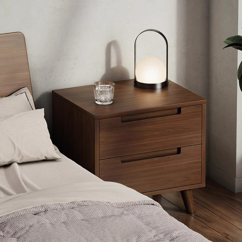 Moderner minimalistischer rechteckiger Nachttisch aus Kautschukholz und Sperrholz mit 1/2 Schubladen für das Schlafzimmer 