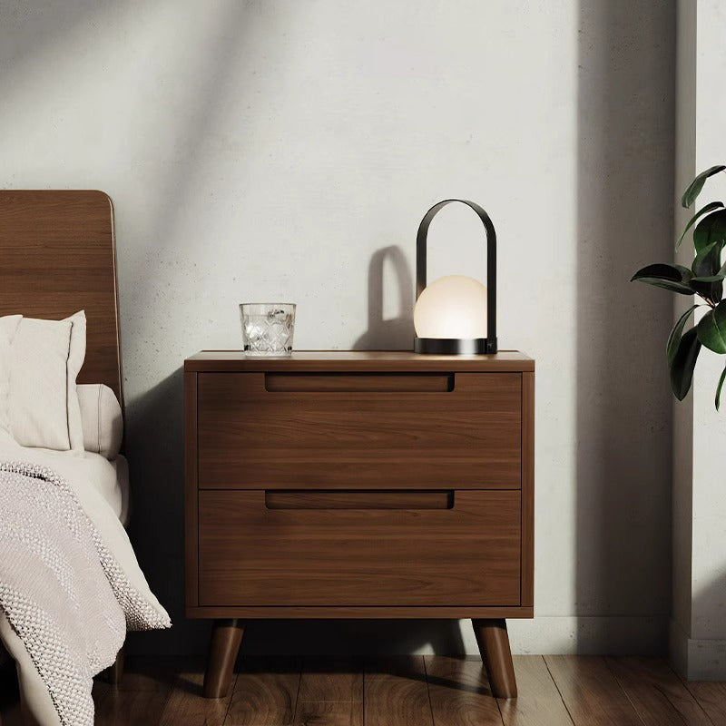 Moderner minimalistischer rechteckiger Nachttisch aus Kautschukholz und Sperrholz mit 1/2 Schubladen für das Schlafzimmer 