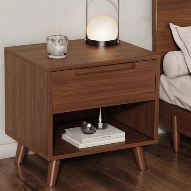 Moderner minimalistischer rechteckiger Nachttisch aus Kautschukholz und Sperrholz mit 1/2 Schubladen für das Schlafzimmer 