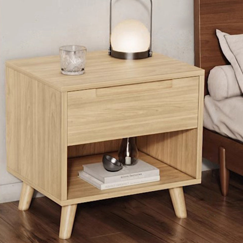 Moderner minimalistischer rechteckiger Nachttisch aus Kautschukholz und Sperrholz mit 1/2 Schubladen für das Schlafzimmer 
