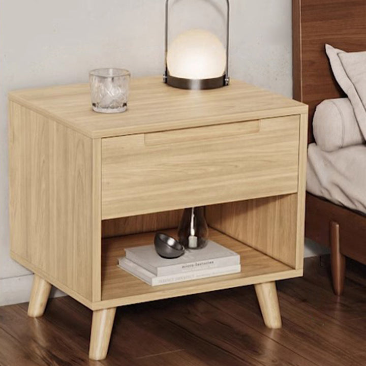 Moderner minimalistischer rechteckiger Nachttisch aus Kautschukholz und Sperrholz mit 1/2 Schubladen für das Schlafzimmer 