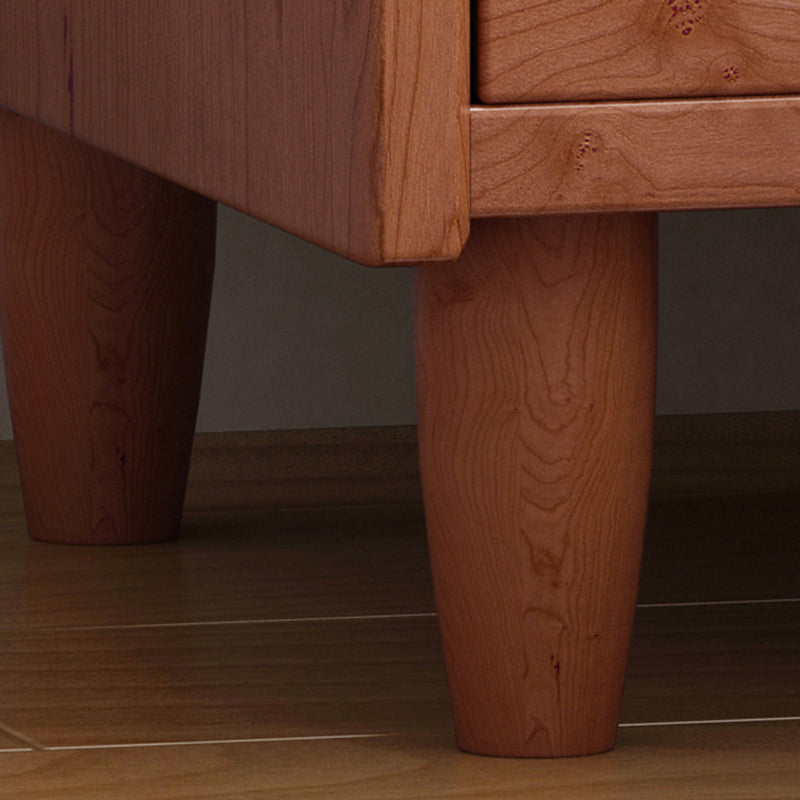 Traditional Vintage Trapezoidal Rubberwood Rattan Pine Plywood Nightstand 1-Storage 1-Drawer For Bedroom