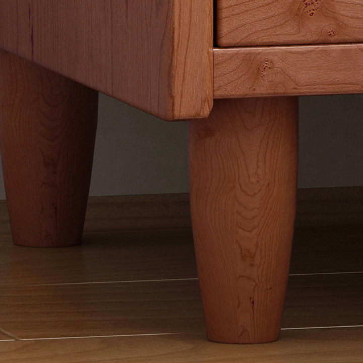 Traditional Vintage Trapezoidal Rubberwood Rattan Pine Plywood Nightstand 1-Storage 1-Drawer For Bedroom