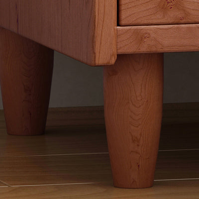 Traditional Vintage Trapezoidal Solid Wood Rattan Nightstand 1-Storage 1-Drawer For Bedroom