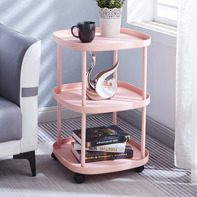 Modern Minimalist Moveable Square Round Corner PP Plastic Carbon Steel End Table 2/3 Tier For Living Room