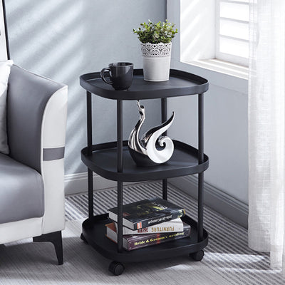 Modern Minimalist Moveable Square Round Corner PP Plastic Carbon Steel End Table 2/3 Tier For Living Room