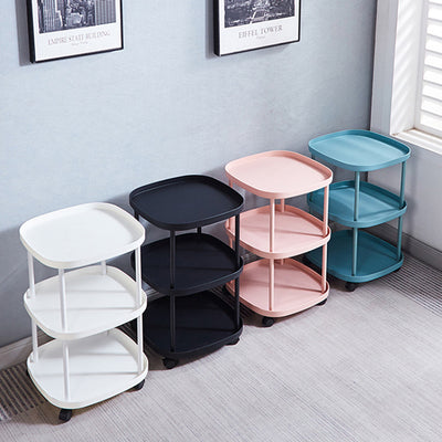 Modern Minimalist Moveable Square Round Corner PP Plastic Carbon Steel End Table 2/3 Tier For Living Room