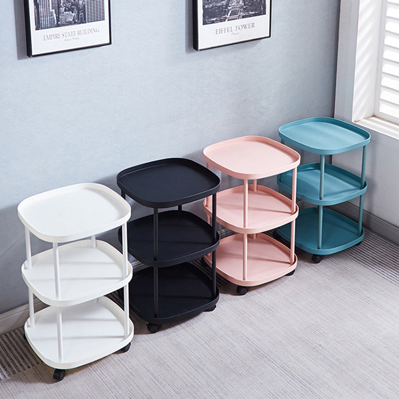 Modern Minimalist Moveable Square Round Corner PP Plastic Carbon Steel End Table 2/3 Tier For Living Room