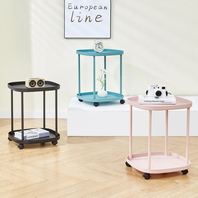Modern Minimalist Moveable Square Round Corner PP Plastic Carbon Steel End Table 2/3 Tier For Living Room