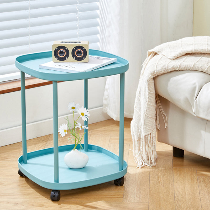 Modern Minimalist Moveable Square Round Corner PP Plastic Carbon Steel End Table 2/3 Tier For Living Room