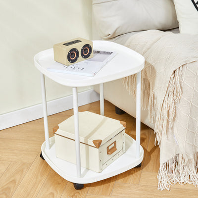 Modern Minimalist Moveable Square Round Corner PP Plastic Carbon Steel End Table 2/3 Tier For Living Room