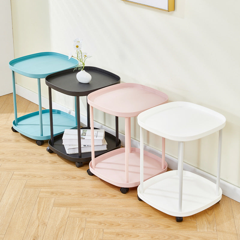Modern Minimalist Moveable Square Round Corner PP Plastic Carbon Steel End Table 2/3 Tier For Living Room
