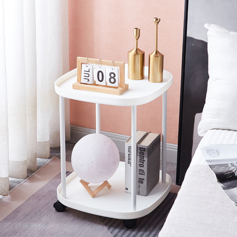 Modern Minimalist Moveable Square Round Corner PP Plastic Carbon Steel End Table 2/3 Tier For Living Room