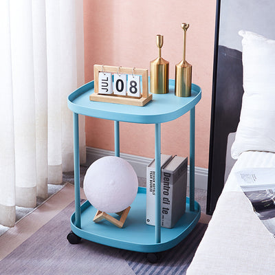 Modern Minimalist Moveable Square Round Corner PP Plastic Carbon Steel End Table 2/3 Tier For Living Room