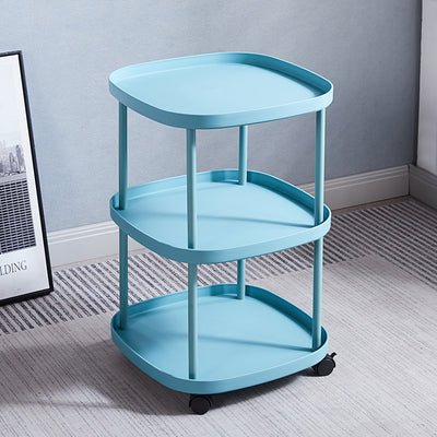 Modern Minimalist Moveable Square Round Corner PP Plastic Carbon Steel End Table 2/3 Tier For Living Room