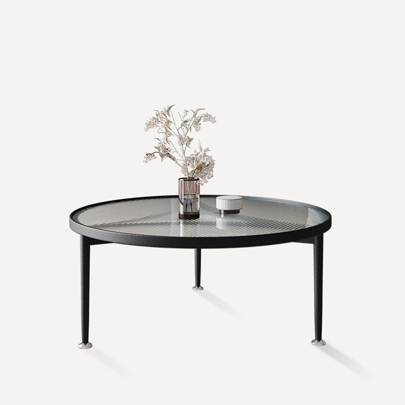 Mesa de café de vidrio y metal con base triangular redonda minimalista moderna para sala de estar 